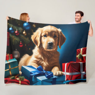 CHRISTMAS GOLDEN RETRIEVY PUPPY FLEECEDECKE