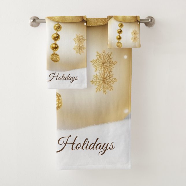 Christmas Golden Snowman Snowflakes Holidays Badhandtuch Set (Insitu)