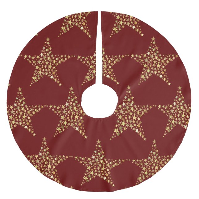 Christmas Golden Stars Red Marron Polyester Weihnachtsbaumdecke (Vorderseite)