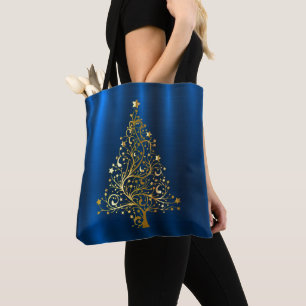 Christmas Golden Tree Navy Blue
