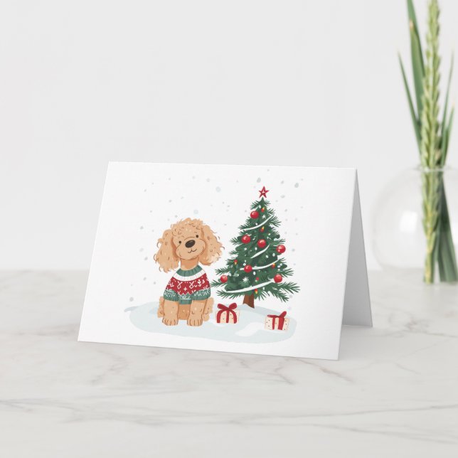 Christmas Goldendoodle Dog Karte (Vorderseite)