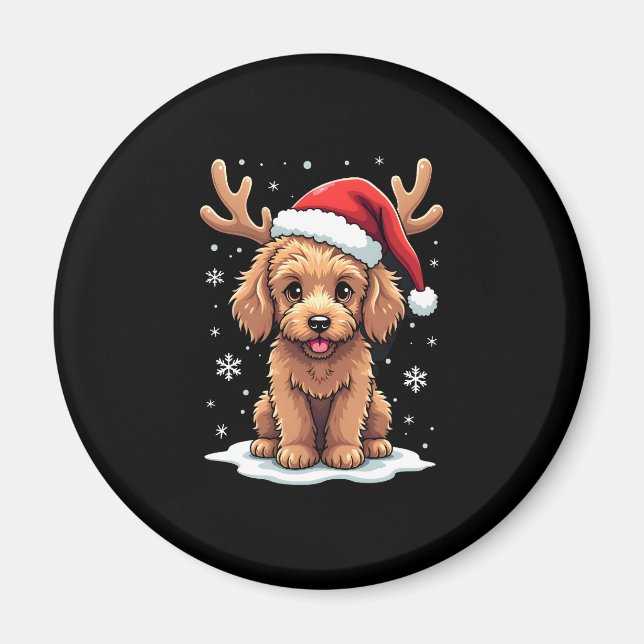 Christmas Goldendoodle Dog Reindeer Holiday Doodle Magnet (Vorne)