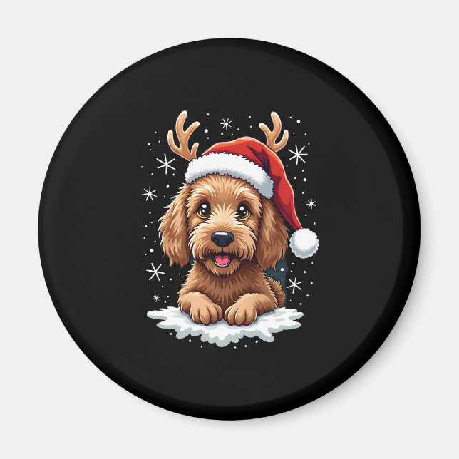 Christmas Goldendoodle Dog Reindeer Holiday Doodle Magnet (Vorne)