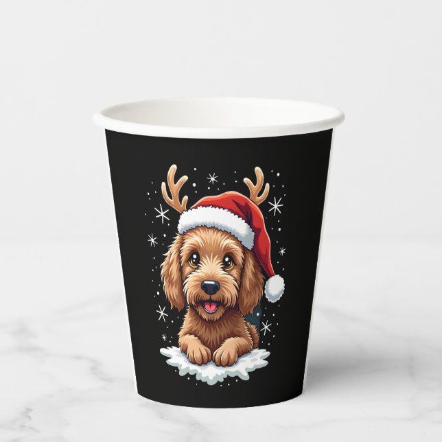 Christmas Goldendoodle Dog Reindeer Holiday Doodle Pappbecher (Vorderseite)
