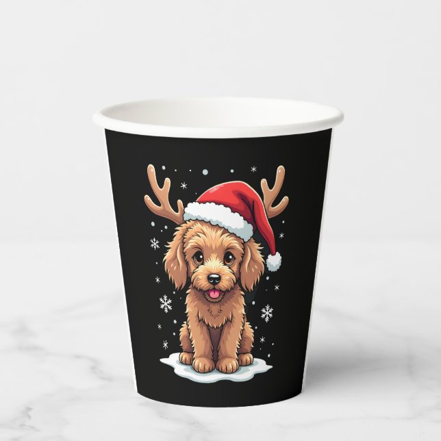 Christmas Goldendoodle Dog Reindeer Holiday Doodle Pappbecher (Vorderseite)