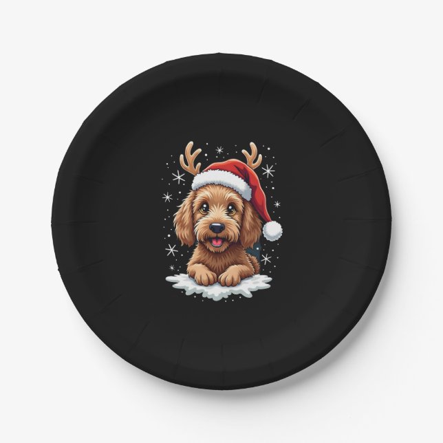Christmas Goldendoodle Dog Reindeer Holiday Doodle Pappteller (Vorderseite)