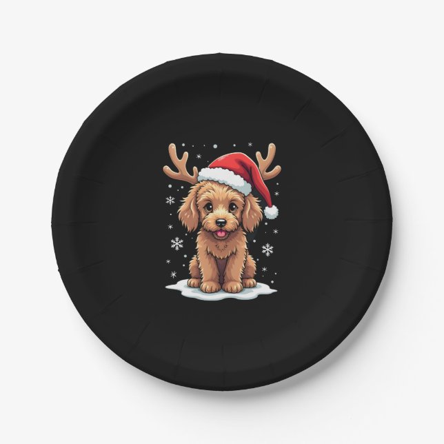 Christmas Goldendoodle Dog Reindeer Holiday Doodle Pappteller (Vorderseite)