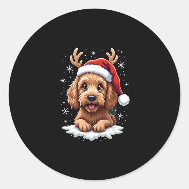 Christmas Goldendoodle Dog Reindeer Holiday Doodle Runder Aufkleber (Vorderseite)