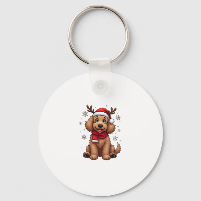 Christmas Goldendoodle Dog Reindeer Holiday Doodle Schlüsselanhänger (Vorderseite)