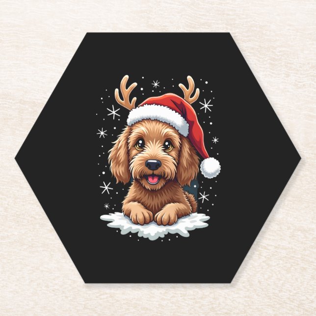 Christmas Goldendoodle Dog Reindeer Holiday Doodle Untersetzer (Vorderseite)