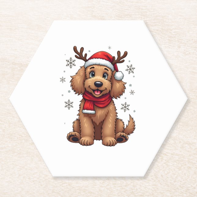 Christmas Goldendoodle Dog Reindeer Holiday Doodle Untersetzer (Vorderseite)