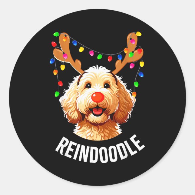 Christmas Goldendoodle Reindeer Doodle Dog Reindoo Runder Aufkleber (Vorderseite)