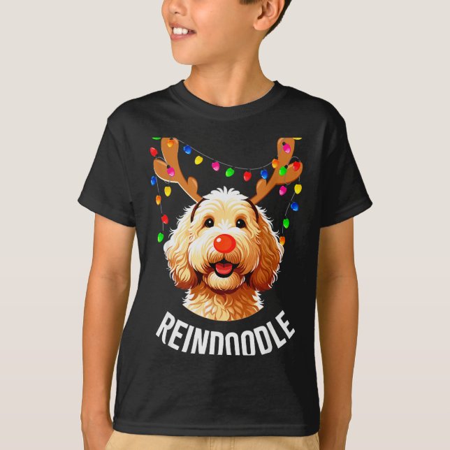 Christmas Goldendoodle Reindeer Doodle Dog Reindoo T-Shirt (Vorderseite)