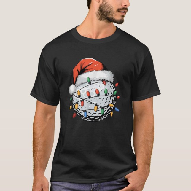 Christmas Golf Ball Santa Hat Lights Gift for Golf T-Shirt (Vorderseite)