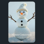 Christmas Golf Ball Snowman Magnet<br><div class="desc">Niedlicher, moderner Geschenkmagnet mit einem glücklichen Schneemann aus gestapelten Golfbällen. Zurück enthält eine personalisierbare Meldung. Wünschen Sie Ihren Freunden und Ihrer Familie einen angenehmen Urlaub mit einem Hauch von Ihrem Lieblingssport - Golf. Benötigen Sie Hilfe bei der Personalisierung oder Anpassung? Melde Dich bei uns. Wir helfen Ihnen gerne weiter. Wir...</div>