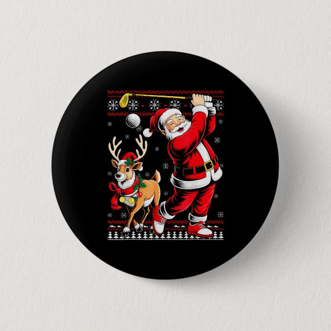 Christmas Golf Santa Golfer Christmas Pajama Reind Button (Vorderseite)