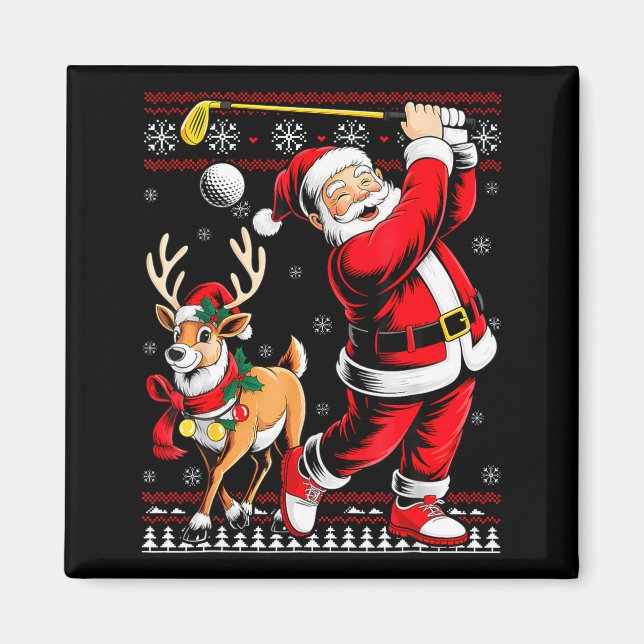 Christmas Golf Santa Golfer Christmas Pajama Reind Magnet (Vorne)