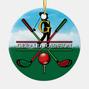 Christmas Golfer Monogram Design Keramik Ornament