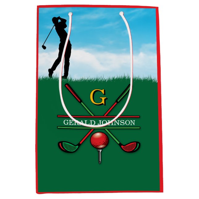 Christmas Golfer Monogram Design Mittlere Geschenktüte (Vorderseite)