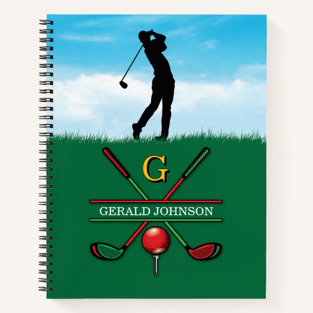 Christmas Golfer Monogram Design Notizbuch (Vorderseite)