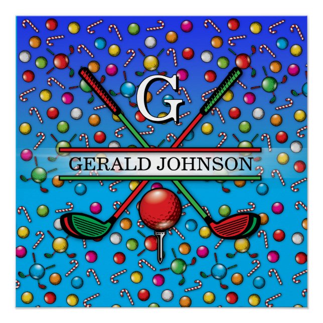 Christmas Golfer Monogram Design Poster (Vorderseite)