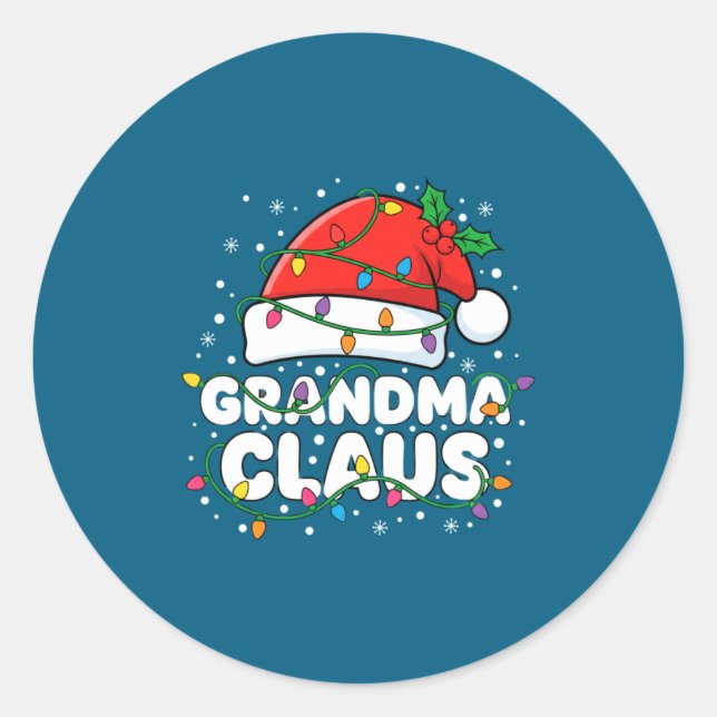 Christmas Grandma Claus Santa Hat Christmas Lights Runder Aufkleber (Vorderseite)