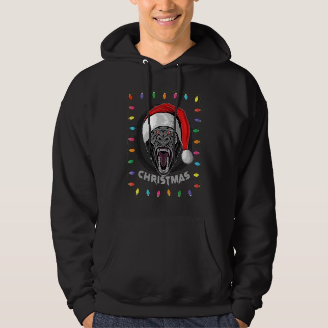 Christmas Graphic Lights Holiday Gorilla Santa Hoodie (Vorderseite)