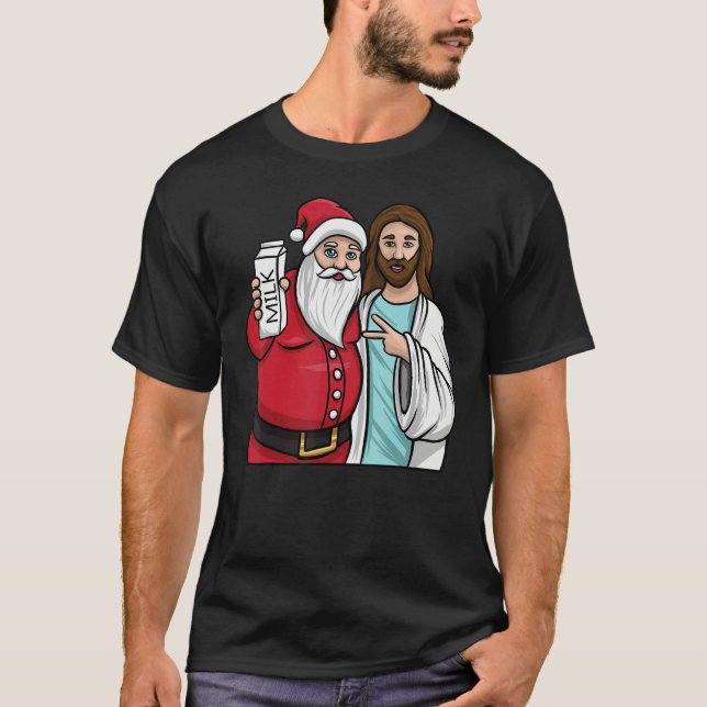 Christmas Graphic Santa and Jesus Jingle Bros Milk T-Shirt (Vorderseite)