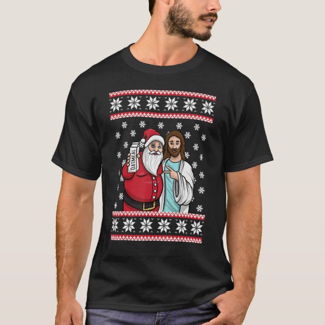 Christmas Graphic Santa and Jesus Jingle Bros Oatm T-Shirt (Vorderseite)