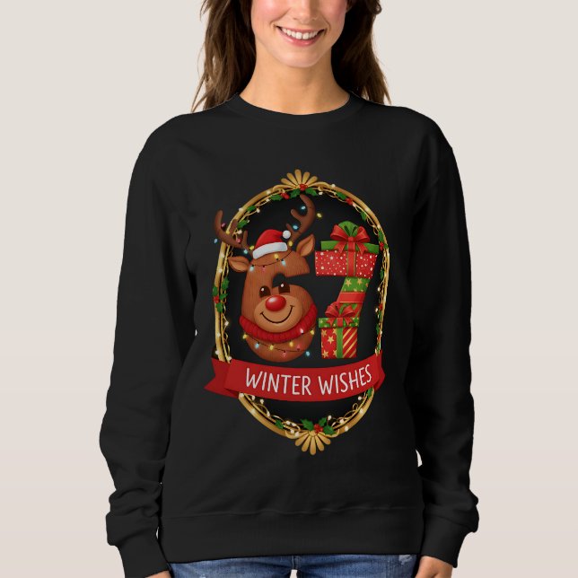 Christmas Graphic Santa Claus Reindeer Six Seven  Sweatshirt (Vorderseite)