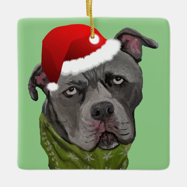 Christmas Graue Paint Pit Bull Cold Nose Realistis Keramikornament (Vorderseite)