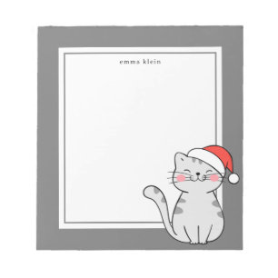 Christmas Gray Cat Individuelle Name Notizblock