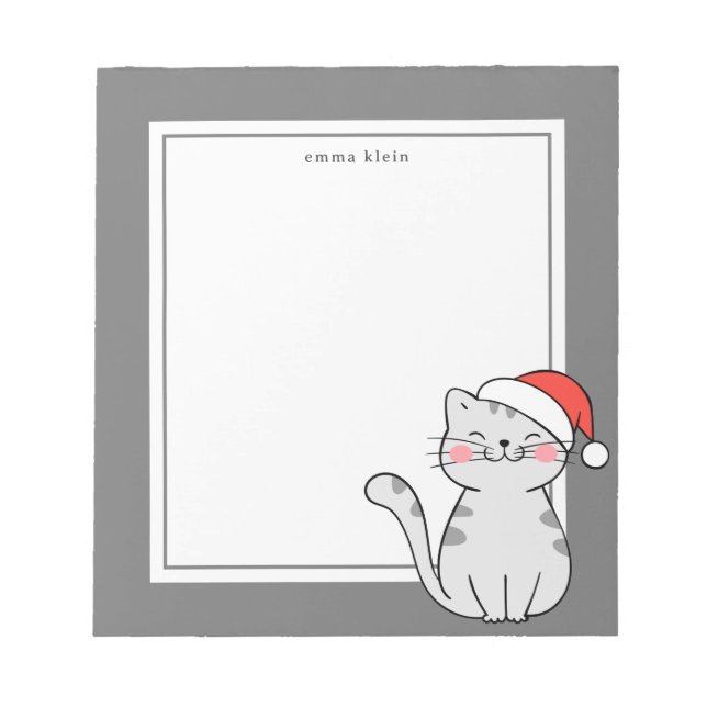Christmas Gray Cat Individuelle Name Notizblock (Vorderseite)