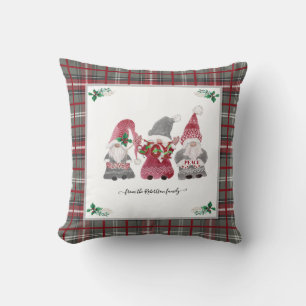 Christmas Gray Kariert Gnome Liebe Joy Peace Holly Kissen
