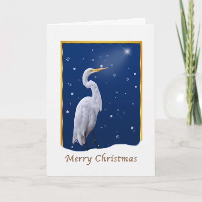 Christmas, Great Egret Bird Feiertagskarte (Vorderseite)