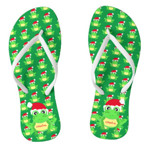 Christmas Gree Frog Weihnachtsmannmütze Muster Nam Flip Flops