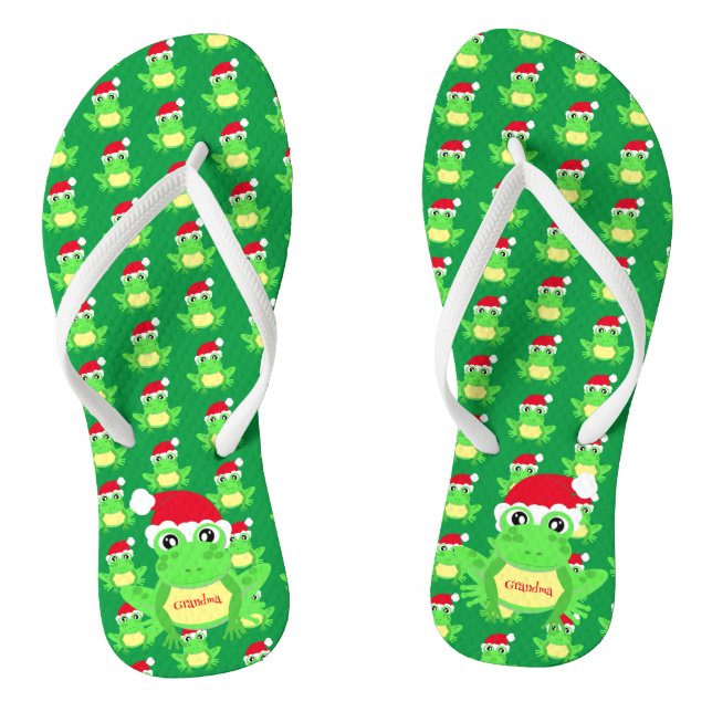 Christmas Gree Frog Weihnachtsmannmütze Muster Nam Flip Flops (Fußbett)