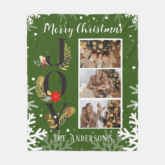 Christmas Green 3 Foto Collage Joy Fleece Blanket (Vorderseite)