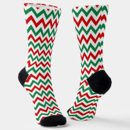 Christmas Green and Red Chevron Print Socks Socken