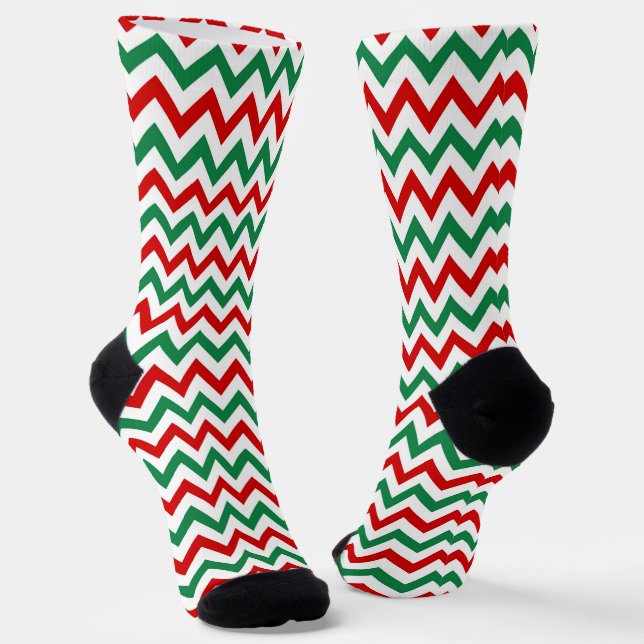 Christmas Green and Red Chevron Print Socks Socken (Gewinkelt)