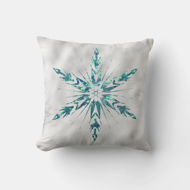 Christmas Green Aquamarin Snowflake Sparkor Kissen (Vorderseite)