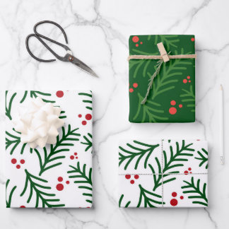 Christmas Green Berries Modern Wrapping Paper Geschenkpapier Set