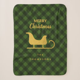 Christmas Green Black Buffalo Kariert Santa Sleigh Sherpadecke