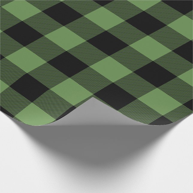 Christmas Green & Black Jumbo Buffalo Check Plaid Geschenkpapier (Ecke)