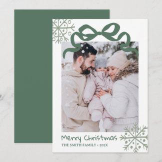 Christmas Green Bow snowflakes Photo card  Einladung