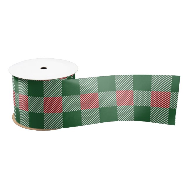 Christmas Green Buffalo Kariertes Muster Satinband (Spule)
