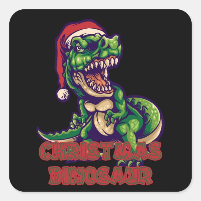 Christmas Green Dinosaurier | Dinosaurier-Design Quadratischer Aufkleber (Vorderseite)