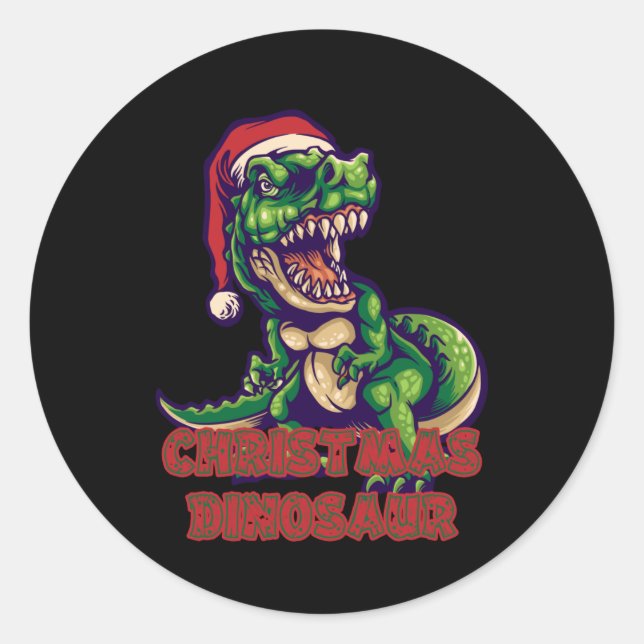 Christmas Green Dinosaurier | Dinosaurier-Design Runder Aufkleber (Vorderseite)