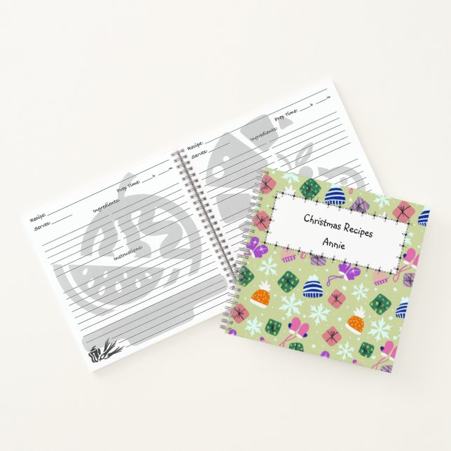 Christmas Green Doodle Pattern Monogram Recipe  Notizbuch (Innenseite)