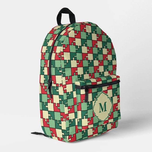 Christmas Green Geometry Puzzle Piece Muster Bedruckter Rucksack (Rückseitige Ecke links)